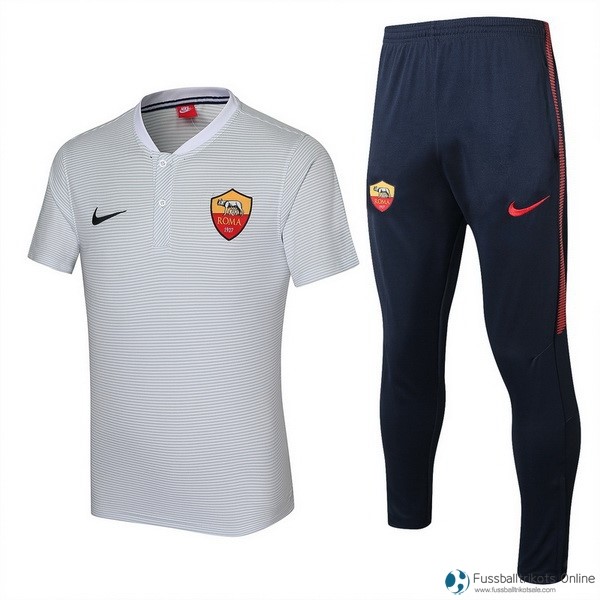As Roma Polo Komplett Set 2017-18 Weiß Fussballtrikots Günstig